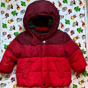 Baby GAP: Red Ombré Puffer Coat, size: 6M-12M, fleece lining